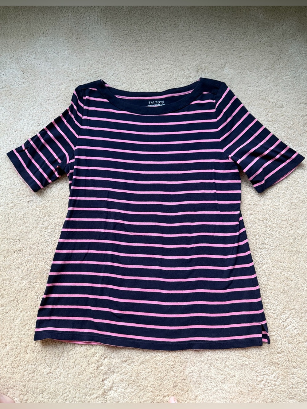 Talbots Blue & Pink Stripe Weekend SS Tee Shirt - XL - VGUC - Stretch